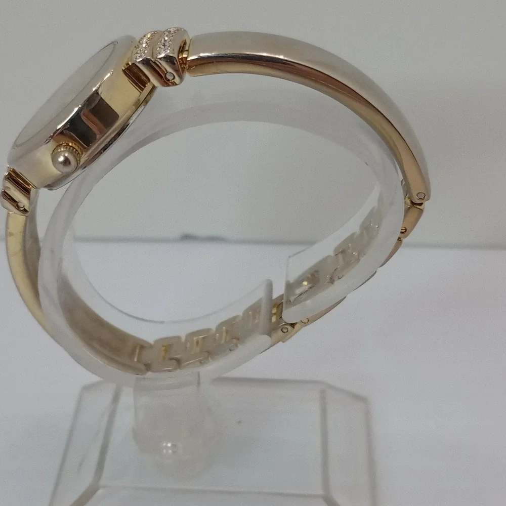 Anne Klein Women's Gold Tone AK/2474‎ Bangle Watch 24.1mm Black Dial New Battery